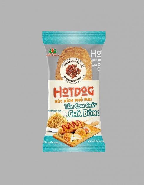 HOTDOG XÚC XÍCH PHÔ MAI TẨM CƠM CHÁY CHÀ BÔNG 1 CÂY  - HOA DANH